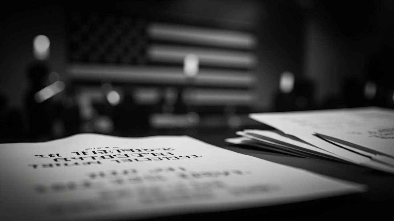 Documentos del Federal Register en blanco y negro con bandera estadounidense